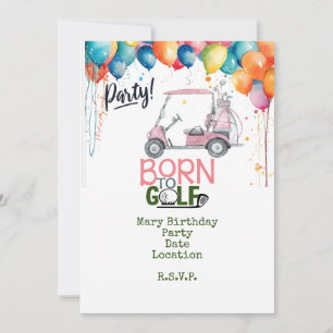 Golf born to golf  pink theme  Girl Woman Golfer Invitation