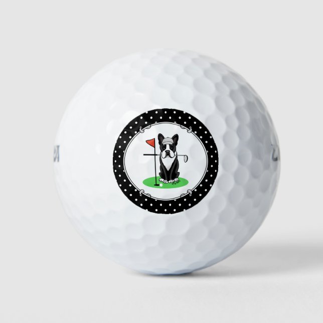 Golf Boston Terrier (black) Cute Dog Golf Balls (Front)
