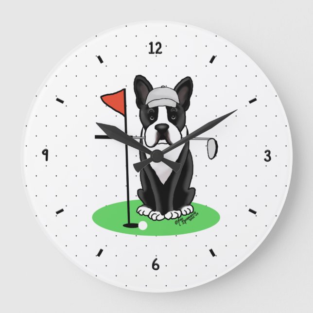 Golf Boston Terrier (black) Cute Dog Large Clock (Front)