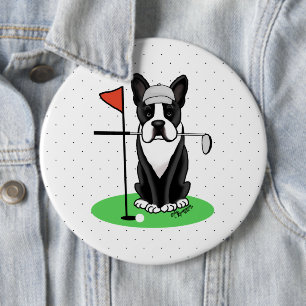 Golf Boston Terrier Dog (black) Cute 6 Cm Round Badge