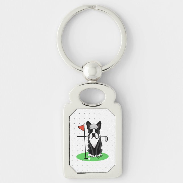 Golf Boston Terrier Dog (black) Cute Key Ring (Front)