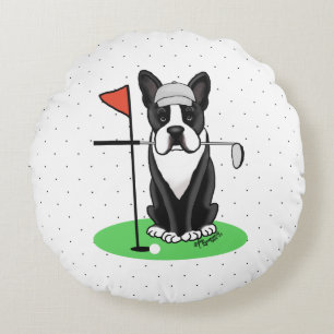 Golf Boston Terrier Dog (black) Cute Round Cushion