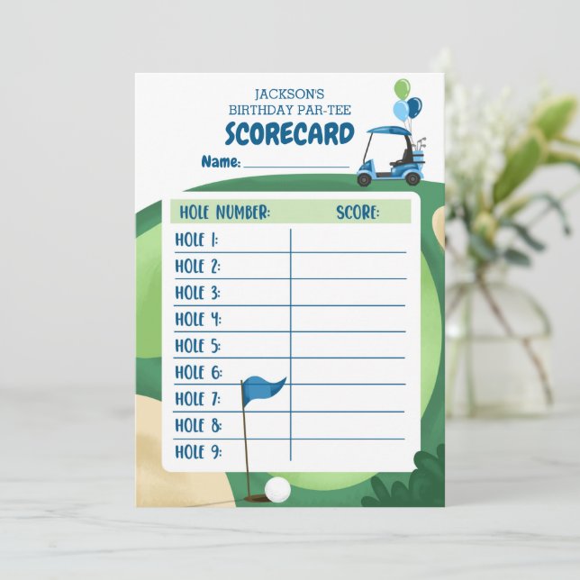 Golf Boy Birthday Par-Tee 9 Holes Card Scorecard  (Standing Front)