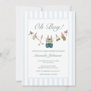 Golf Boy Blue Gingham Baby Shower Invitation