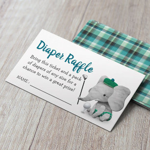 Golf Boy Elephant Baby Shower Diaper Raffle Enclosure Card