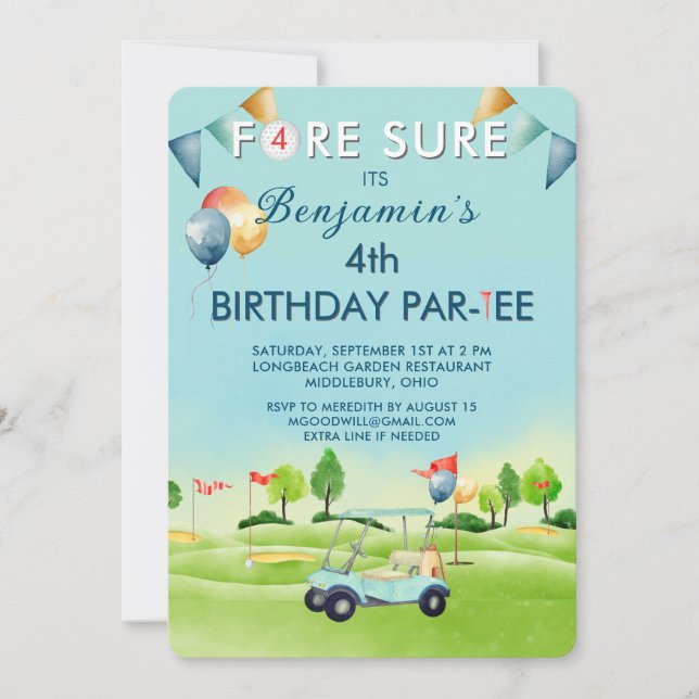 Golf Boy Fourth 4th Birthday Par-Tee   Invitation (Front)