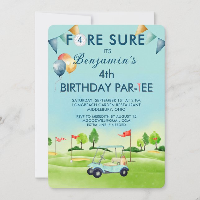 Golf Boy Fourth 4th Birthday Par-Tee   Invitation (Front)