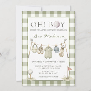 Golf Boy Sage Green Baby Shower Invitation