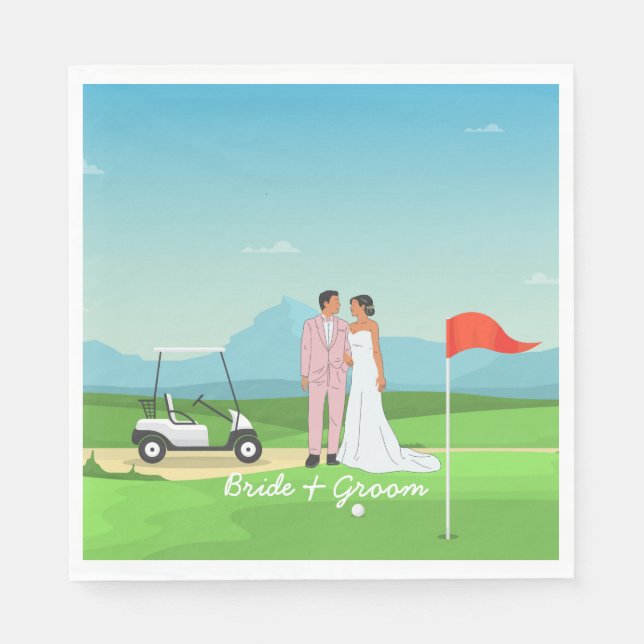 Golf bride and groom with golf ball tee Wedding  Napkin (Front)