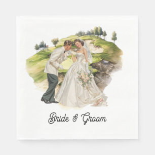 Golf Bride & Groom getting married at golf course Napkin