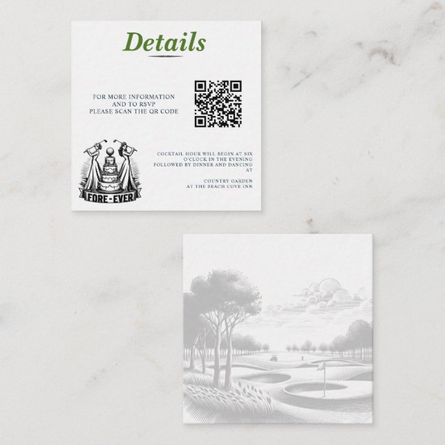 Golf Brides Wedding QR Code Enclosure Card (Front/Back)