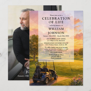 Golf Buggy Celebration of Life Funeral Photo Invitation