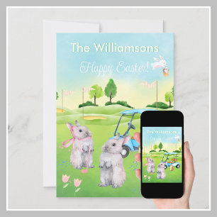 Golf Bunnies Charming Happy Easter  Holiday Card