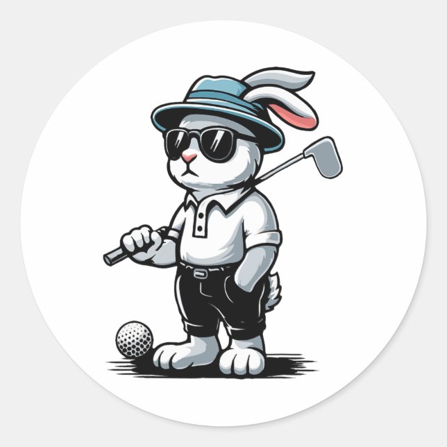 Golf Bunny Punk Golfing Rabbit  Classic Round Sticker (Front)