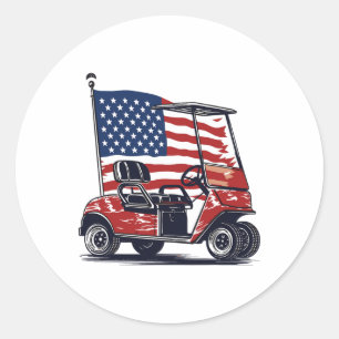 Golf Cart American Flag 4th Of July Sport Patrioti Classic Round Sticker