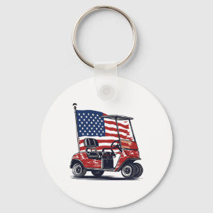 Golf Cart American Flag 4th Of July Sport Patrioti Key Ring