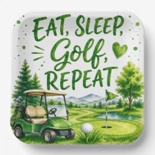 Golf cart and ball on the golf course paper plate