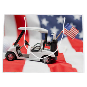 Golf cart and flag of America on American flag  Large Gift Bag