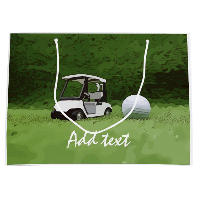 Golf cart and golf ball on green grass Golf Large Gift Bag (Front)