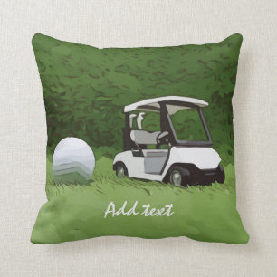 Golf cart and golf ball on green grass Golfer Cushion