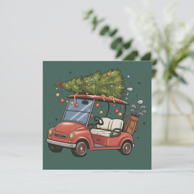 Golf Cart Christmas Tree Golf Lover Gift Holiday Card (Standing Front)