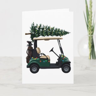 Golf Cart Christmas Tree Lights Golfer Xmas Card