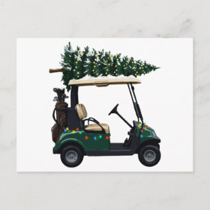 Golf Cart Christmas Tree Lights Golfer Xmas Holiday Postcard