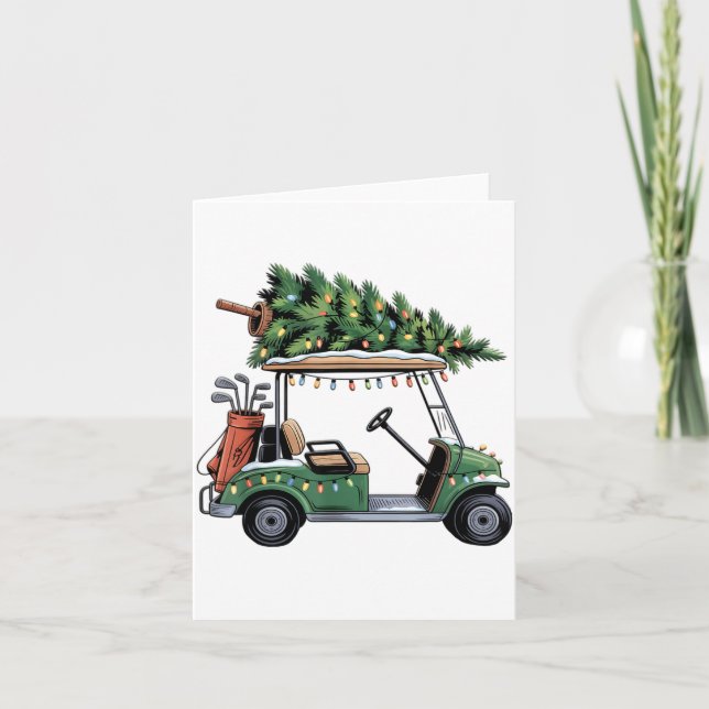 Golf Cart Christmas Tree Lights Golfing Golfer Fun Card (Front)