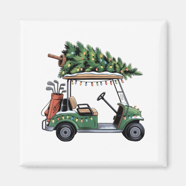 Golf Cart Christmas Tree Lights Golfing Golfer Fun Magnet (Front)