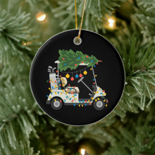 Golf Cart Christmas Tree Lights Xmas Sport Golfer Ceramic Ornament