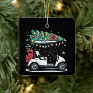 Golf Cart Christmas Tree Lights Xmas Sport Golfer Ceramic Ornament