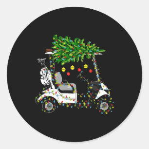 Golf Cart Christmas Tree Lights Xmas Sport Golfer Classic Round Sticker