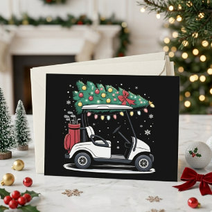 Golf Cart Christmas Tree Lights Xmas Sport Golfer  Holiday Postcard