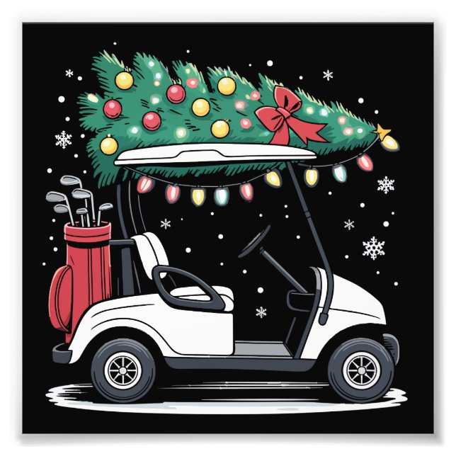Golf Cart Christmas Tree Lights Xmas Sport Golfer  Photo Print (Front)