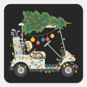 Golf Cart Christmas Tree Lights Xmas Sport Golfer  Square Sticker