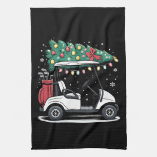 Golf Cart Christmas Tree Lights Xmas Sport Golfer Tea Towel