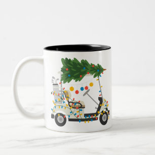 Golf Cart Christmas Tree Lights Xmas Sport Golfer Two-Tone Coffee Mug