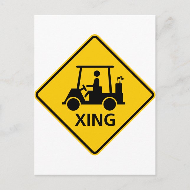 Golf Cart Crossing Highway Sign Postcard (Front)