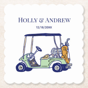 Golf Cart Golf Bag Club Wedding DIY Multi Colour # Paper Coaster