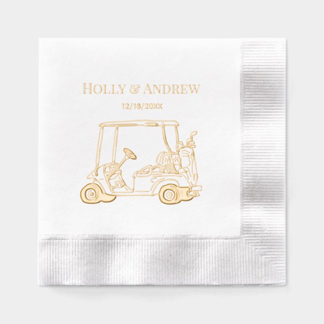 Golf Cart Golf Bag Golf Clubs Couple  Foil Napkins (Front)