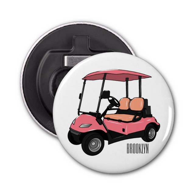 Golf cart / golf buggy cartoon illustration bottle opener (Front)