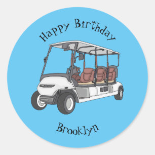 Golf cart / golf buggy cartoon illustration classic round sticker