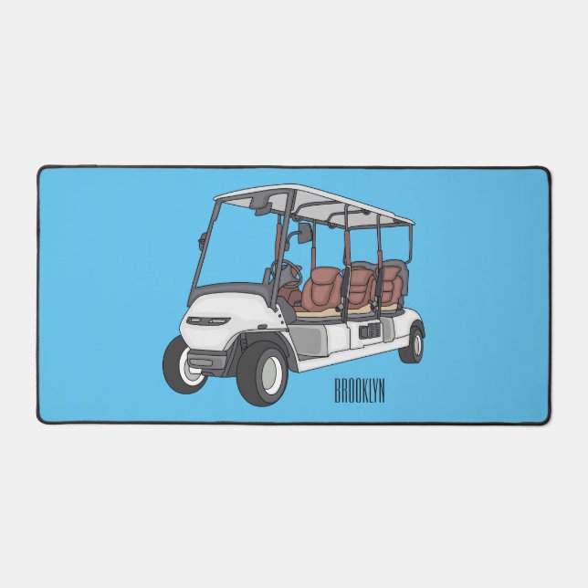 Golf cart / golf buggy cartoon illustration desk mat (Front)