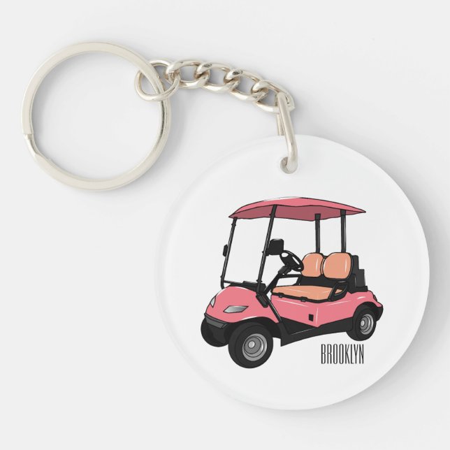 Golf cart / golf buggy cartoon illustration key ring (Front)