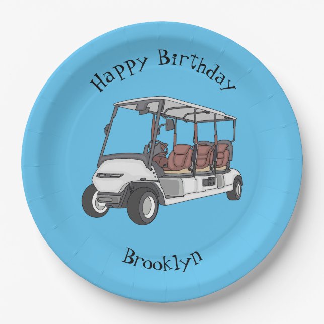 Golf cart / golf buggy cartoon illustration  paper plate (Front)