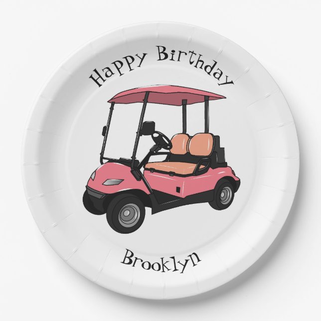 Golf cart / golf buggy cartoon illustration paper plate (Front)