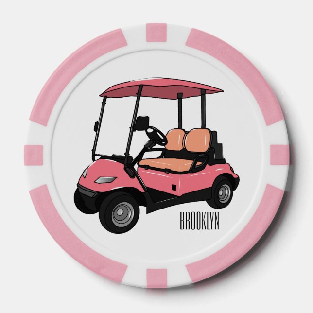 Golf cart / golf buggy cartoon illustration poker chips (Front)