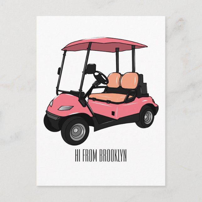 Golf cart / golf buggy cartoon illustration postcard (Front)