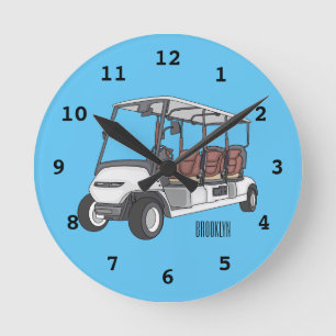 Golf cart / golf buggy cartoon illustration  round clock