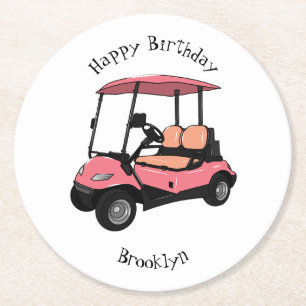 Golf cart / golf buggy cartoon illustration round paper coaster
